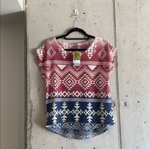 Red and Blue Aztec Print Top | Size M